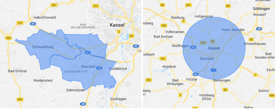 Google Maps Regional vs Überregional